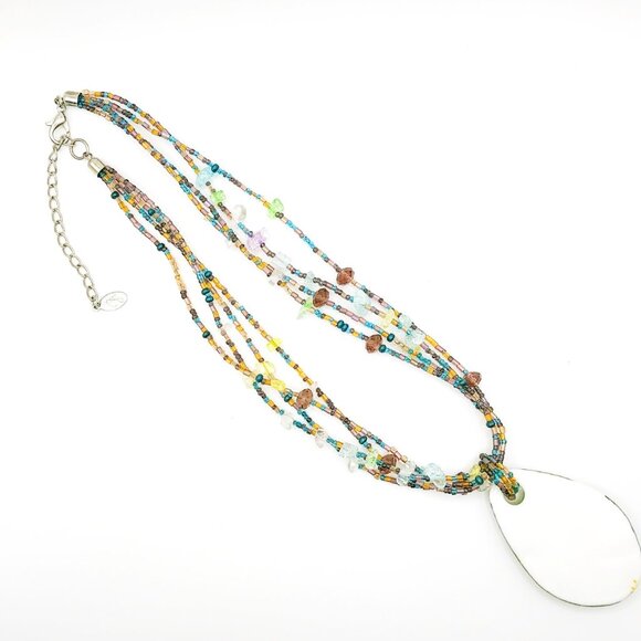 CJ Signed Multistrand Art Glass Necklace – Teardrop Pendant – Boho Statement - Picture 10 of 11